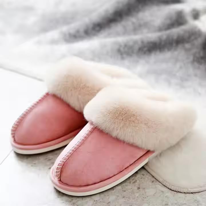 Ricktorious Suede Winter Slippers, Faux Fur Lining, Non-Slip Sole, Indoor Comfort