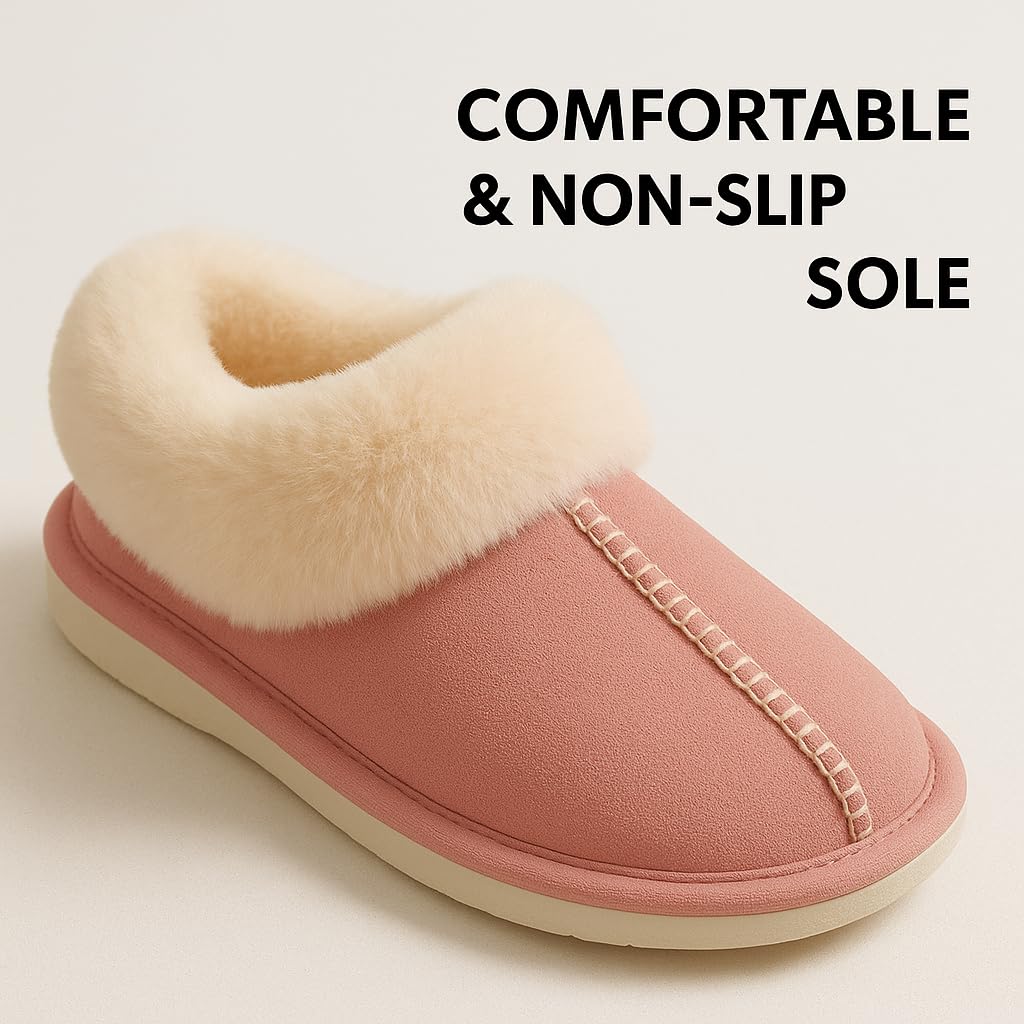 Ricktorious Suede Winter Slippers, Faux Fur Lining, Non-Slip Sole, Indoor Comfort