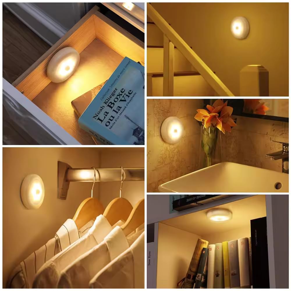 Motion Sensor LED Night Lights Set of 3 – 6000K Daylight White, 80 Lumens, 8.8 x 8.8 x 3.8 cm – Energy Class A – Battery Operated, Automatic On/Off, Ideal for Hallways, Stairs, and Bedrooms