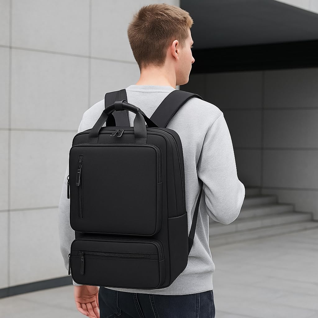 Ricktorious Multifunctional Water-Resistant Backpack, Black, Business Travel College Laptop Bag with Multiple Compartments