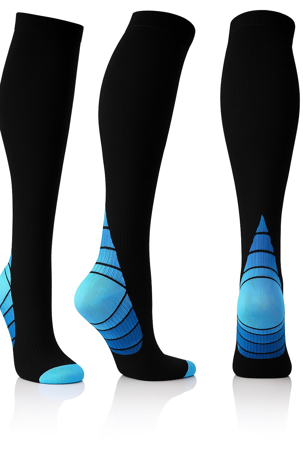 Ricktorious Graduated Compression Socks, Crew Length, Sports Performance, Breathable, Pink/Blue Medium Size