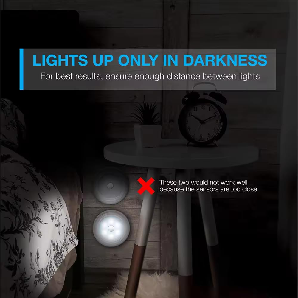Motion Sensor LED Night Lights Set of 3 – 6000K Daylight White, 80 Lumens, 8.8 x 8.8 x 3.8 cm – Energy Class A – Battery Operated, Automatic On/Off, Ideal for Hallways, Stairs, and Bedrooms