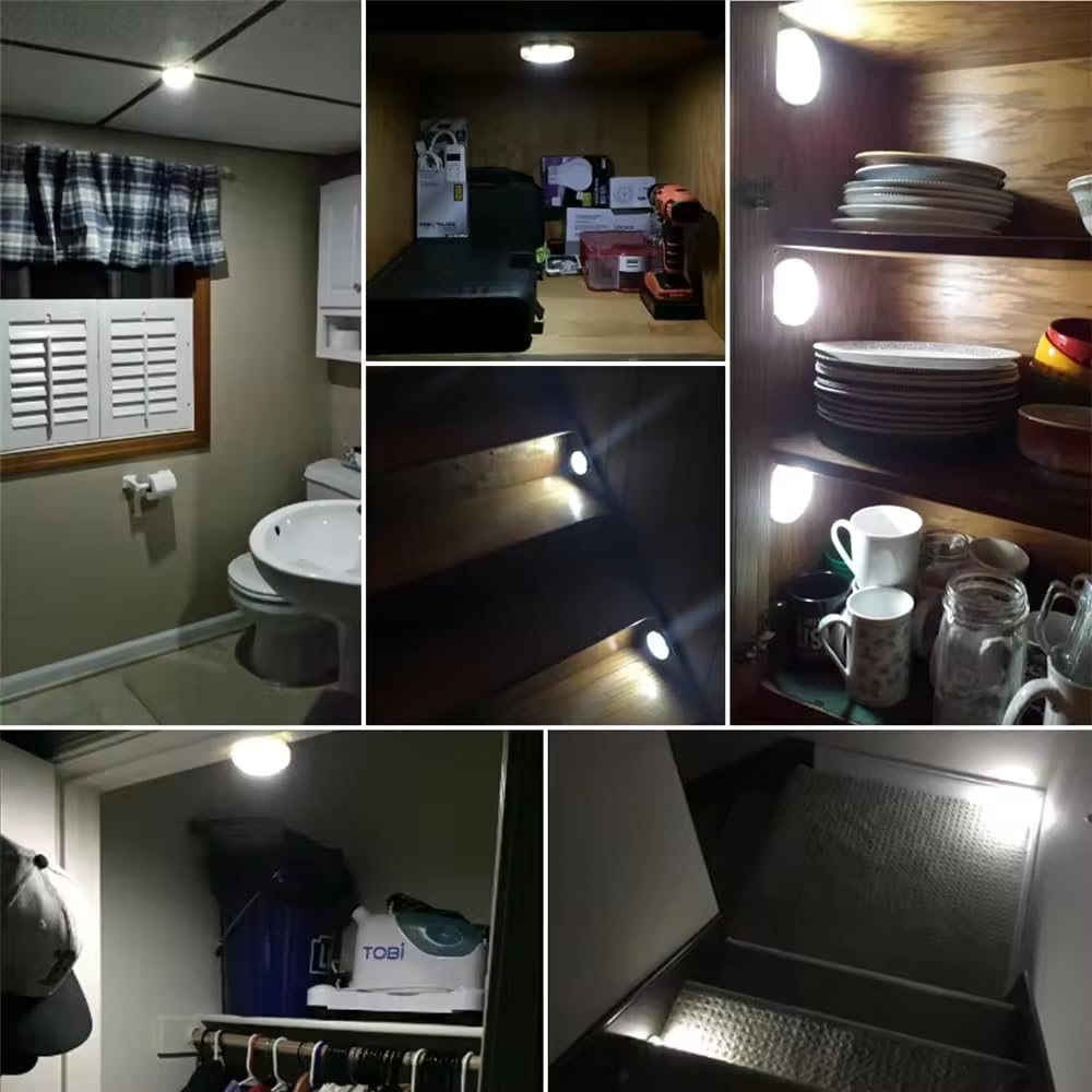 Motion Sensor LED Night Lights Set of 3 – 6000K Daylight White, 80 Lumens, 8.8 x 8.8 x 3.8 cm – Energy Class A – Battery Operated, Automatic On/Off, Ideal for Hallways, Stairs, and Bedrooms