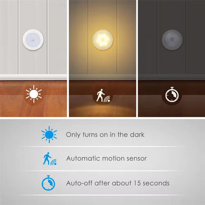 Motion Sensor LED Night Lights Set of 3 – 6000K Daylight White, 80 Lumens, 8.8 x 8.8 x 3.8 cm – Energy Class A – Battery Operated, Automatic On/Off, Ideal for Hallways, Stairs, and Bedrooms