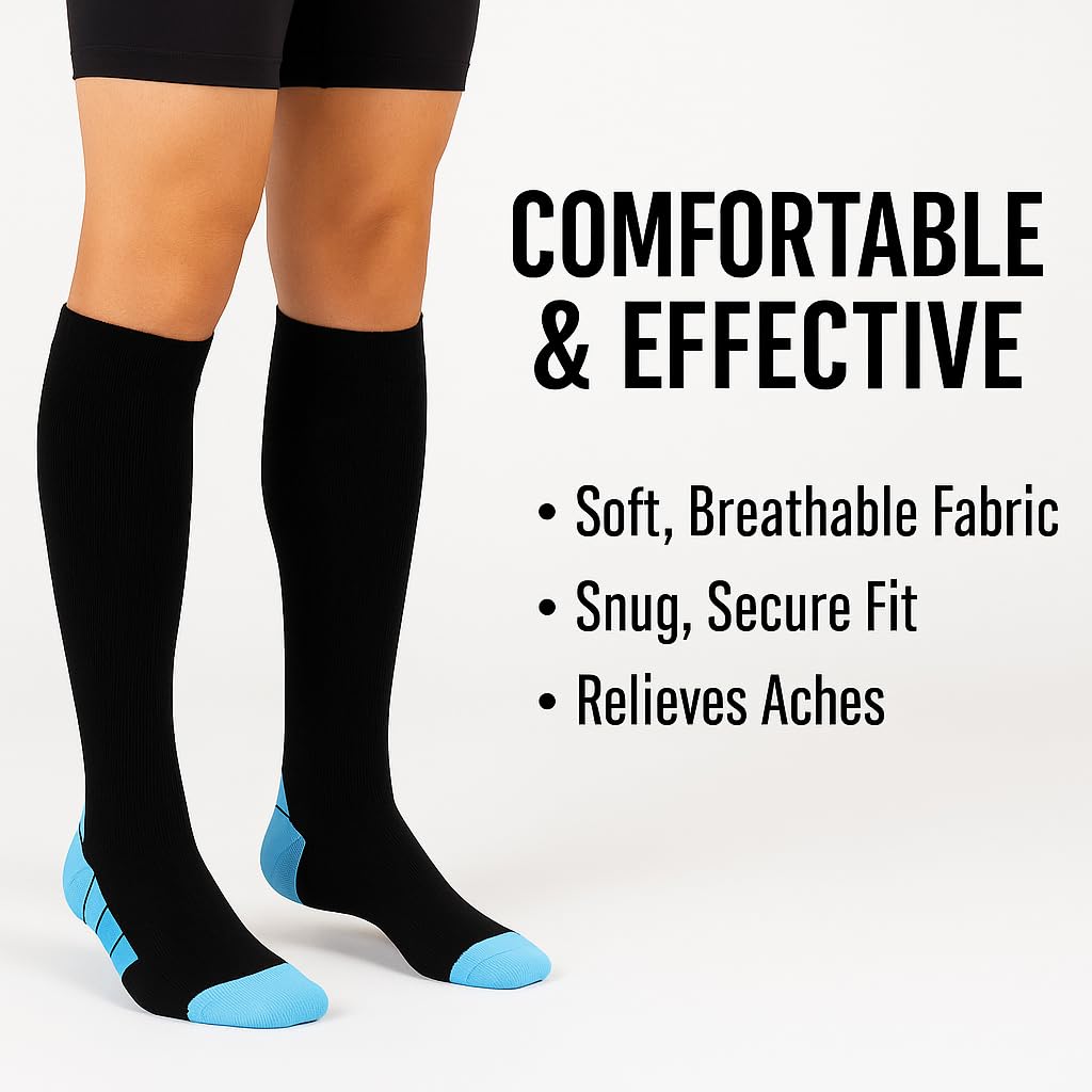 Ricktorious Graduated Compression Socks, Crew Length, Sports Performance, Breathable, Pink/Blue Medium Size