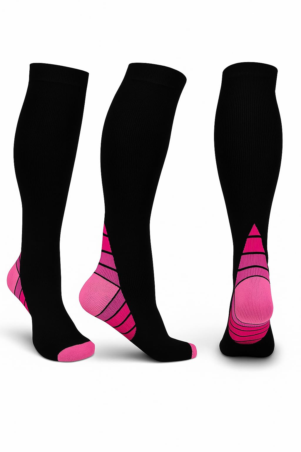 Ricktorious Graduated Compression Socks, Crew Length, Sports Performance, Breathable, Pink/Blue Medium Size