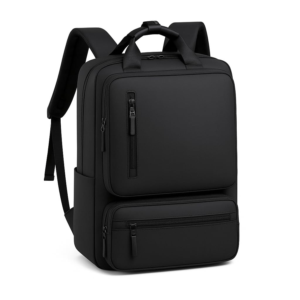 Ricktorious Multifunctional Water-Resistant Backpack, Black, Business Travel College Laptop Bag with Multiple Compartments