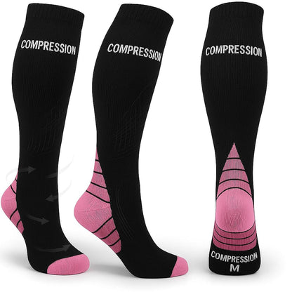 Ricktorious Graduated Compression Socks, Crew Length, Sports Performance, Breathable, Pink/Blue Medium Size