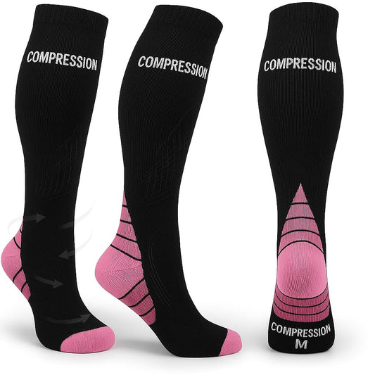 Ricktorious Graduated Compression Socks, Crew Length, Sports Performance, Breathable, Pink/Blue Medium Size