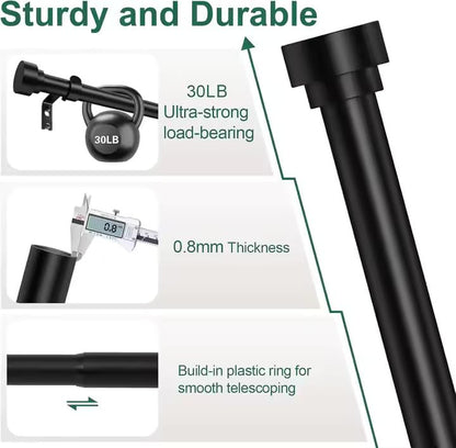 Ricktorious Curtain Rod Set, Modern Black Telescopic Pole with Iron Brackets, Adjustable Length, Easy Installation 66 to 120 inches
