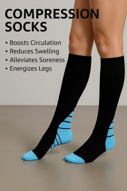 Ricktorious Graduated Compression Socks, Crew Length, Sports Performance, Breathable, Pink/Blue Medium Size