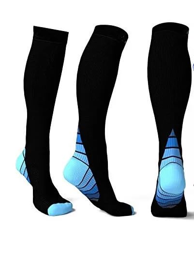 Ricktorious Graduated Compression Socks, Crew Length, Sports Performance, Breathable, Pink/Blue Medium Size