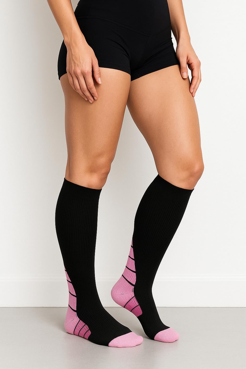 Ricktorious Graduated Compression Socks, Crew Length, Sports Performance, Breathable, Pink/Blue Medium Size