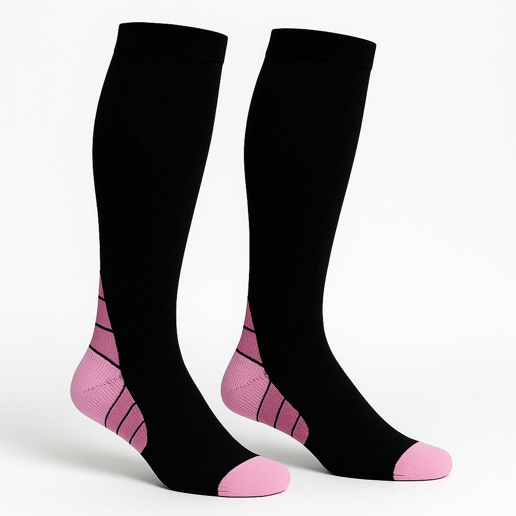 Ricktorious Graduated Compression Socks, Crew Length, Sports Performance, Breathable, Pink/Blue Medium Size