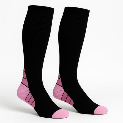 Ricktorious Graduated Compression Socks, Crew Length, Sports Performance, Breathable, Pink/Blue Medium Size