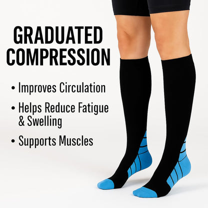 Ricktorious Graduated Compression Socks, Crew Length, Sports Performance, Breathable, Pink/Blue Medium Size