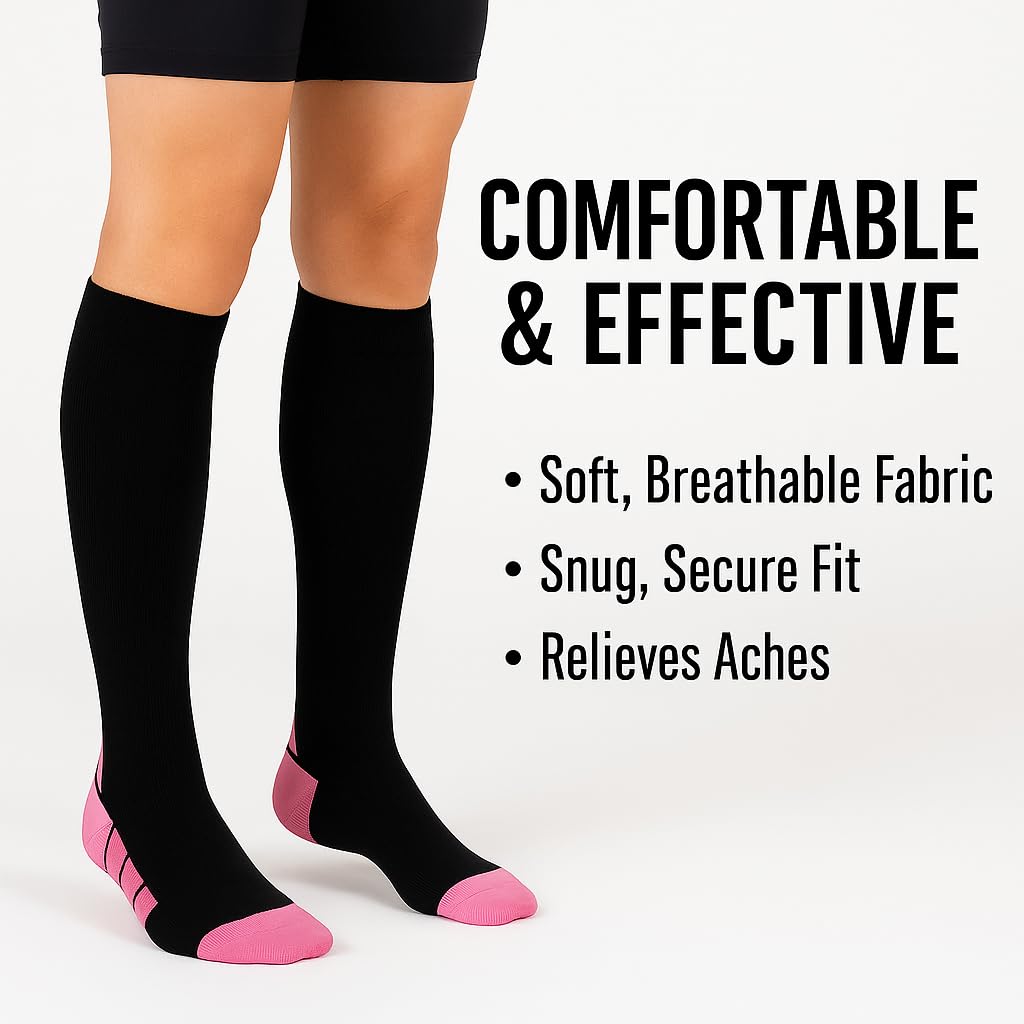 Ricktorious Graduated Compression Socks, Crew Length, Sports Performance, Breathable, Pink/Blue Medium Size