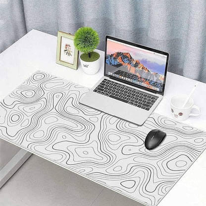 White Gaming Mouse Pad – 90 x 40 cm Nature Rubber Gaming and Office Mouse Pad – Black and White Topographic Design – Non-Slip Base – Water-Resistant – Large Desk Mat