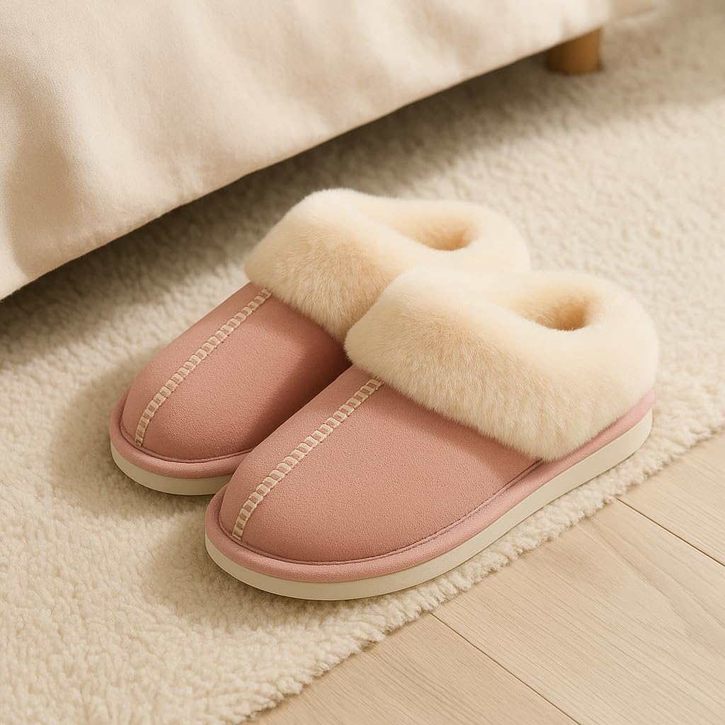 Ricktorious Suede Winter Slippers, Faux Fur Lining, Non-Slip Sole, Indoor Comfort