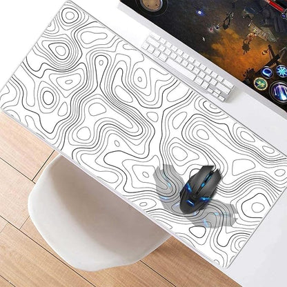White Gaming Mouse Pad – 90 x 40 cm Nature Rubber Gaming and Office Mouse Pad – Black and White Topographic Design – Non-Slip Base – Water-Resistant – Large Desk Mat