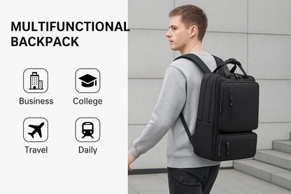 Ricktorious Multifunctional Water-Resistant Backpack, Black, Business Travel College Laptop Bag with Multiple Compartments
