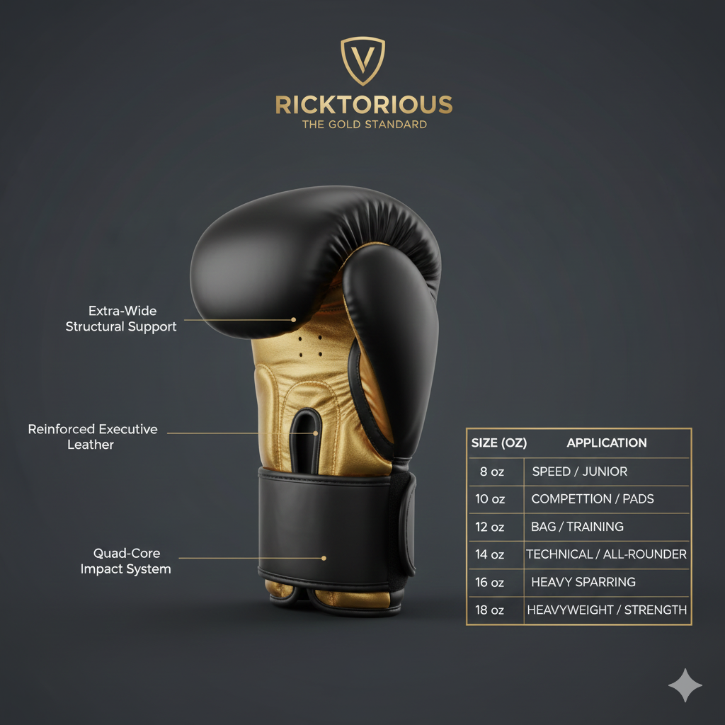 Ricktorious Pro-Series Gold & Black Boxing Gloves – Premium Leather & Superior Impact Protection