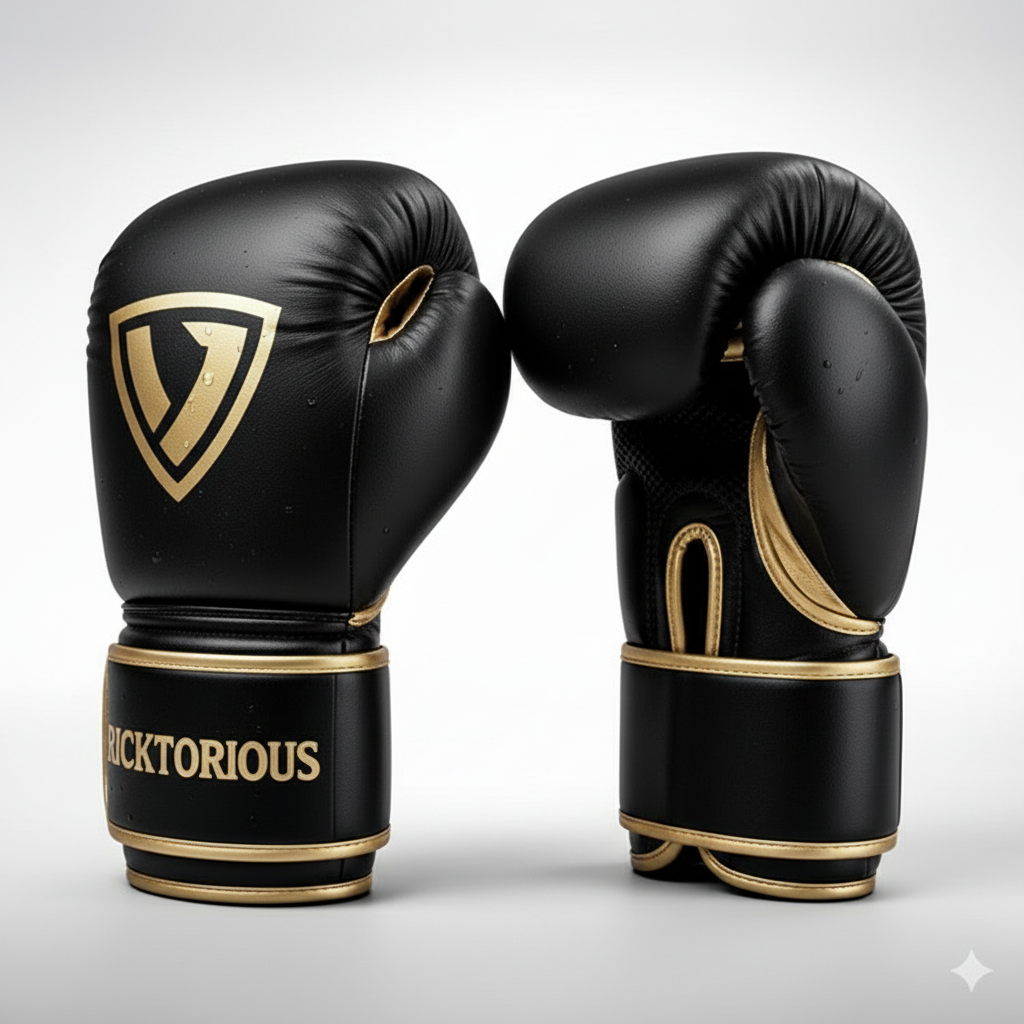 Ricktorious Pro-Series Gold & Black Boxing Gloves – Premium Leather & Superior Impact Protection