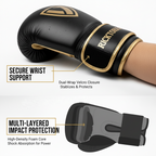 Ricktorious Pro-Series Gold & Black Boxing Gloves – Premium Leather & Superior Impact Protection