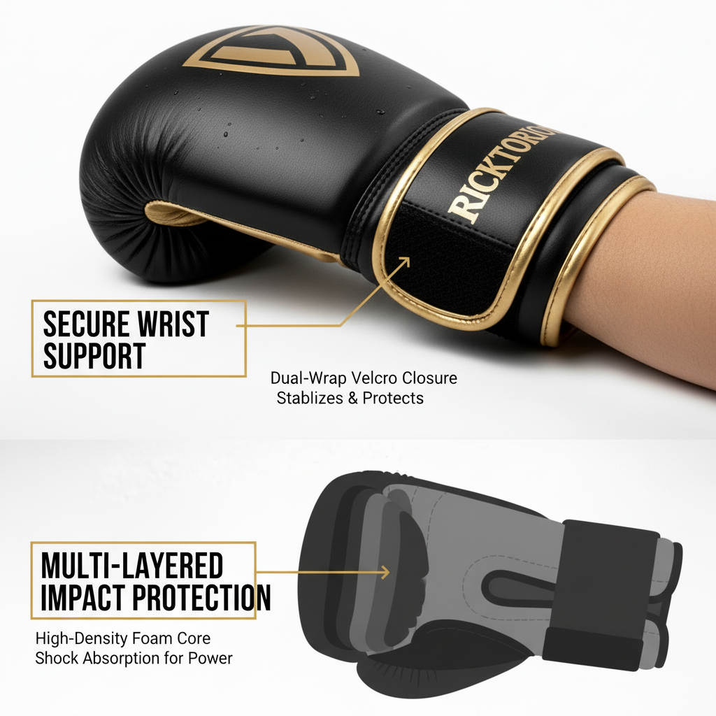 Ricktorious Pro-Series Gold & Black Boxing Gloves – Premium Leather & Superior Impact Protection