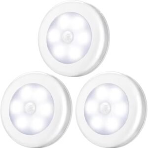 LED Motion Sensor Night Lights, 8.8 x 8.8 x 3.8 cm, Set of 3, White, 6000K Daylight, 80 Lumens [Energy Class A]