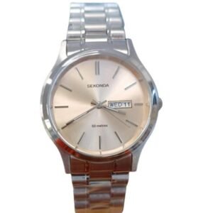 Sekonda Mens Day Date Gold Dial Stainless Steel Bracelet Watch 40436